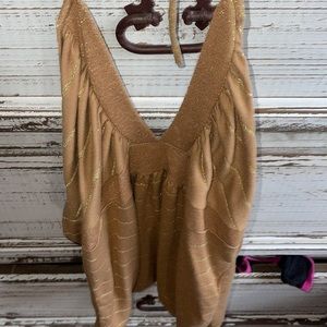 Z.ro tanish gold with gold stripes halter top shimmers ties around neck size xl